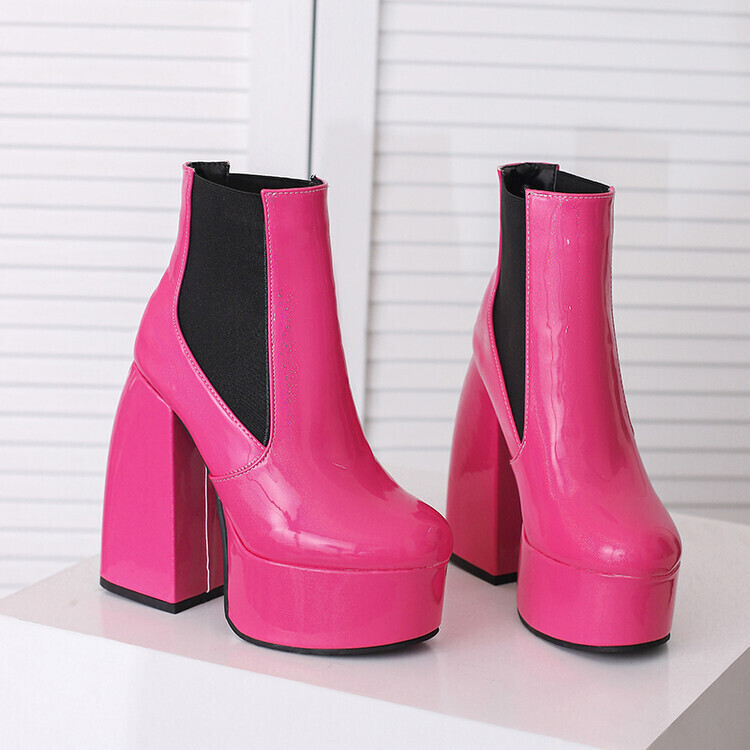 Candy Color Leather High Heels Ankle Boots
