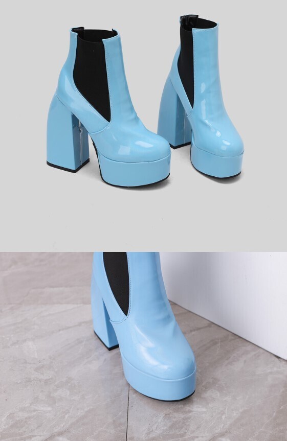 Candy Color Leather High Heels Ankle Boots