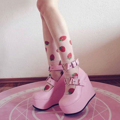 Black and Pink Fashion Pumps Platform Lolita Gothic Shoes