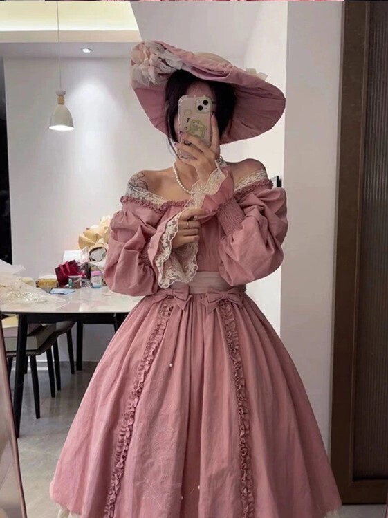 Lace Patchwork Pink Bow Fairy Party Dress