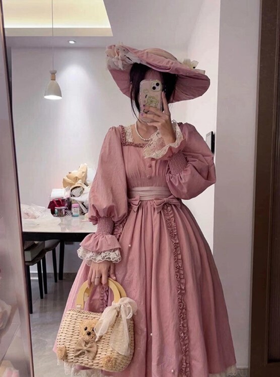 Lace Patchwork Pink Bow Fairy Party Dress