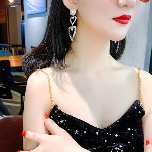 Gold and Silver Pearl Rhinestone Dangle Earrings
