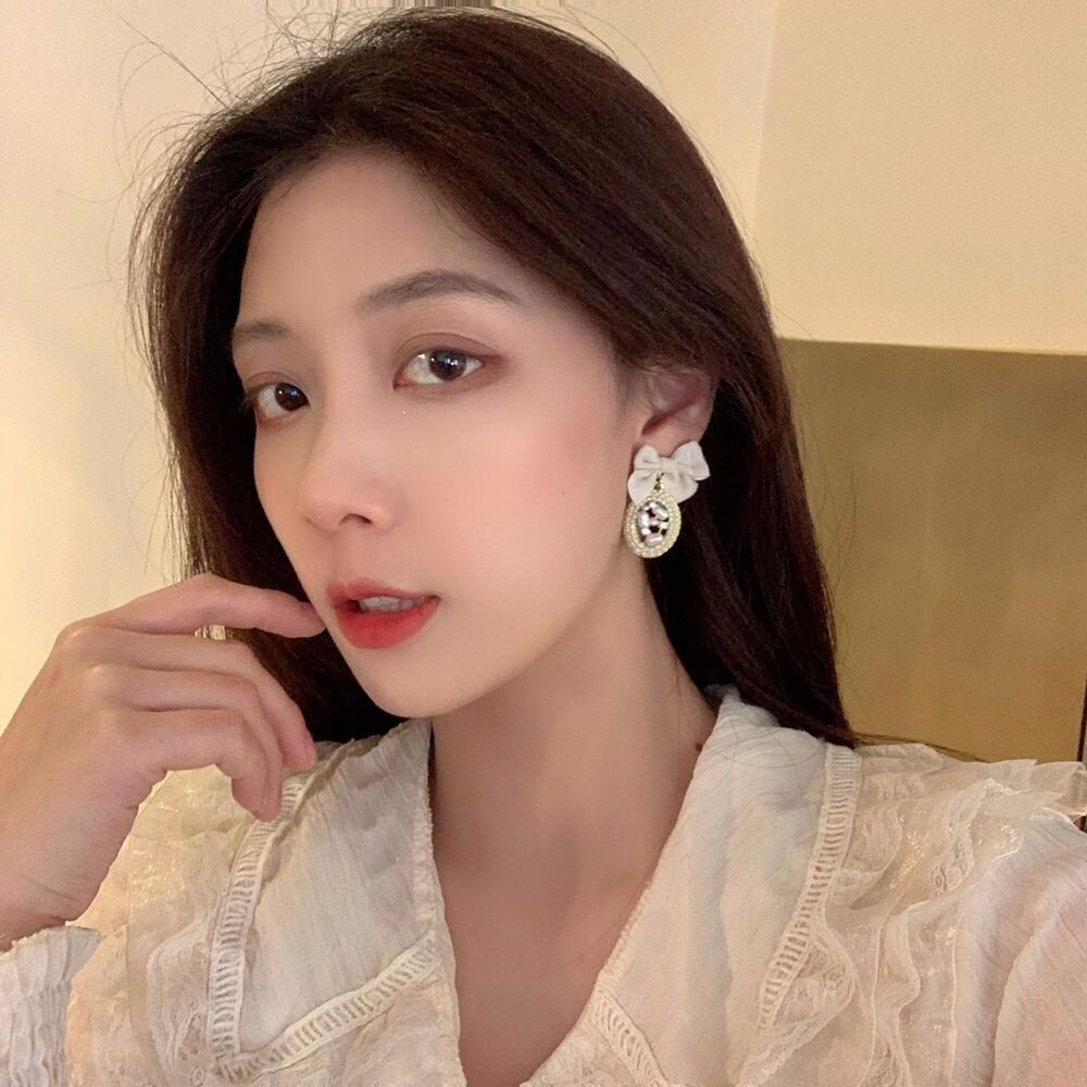 French Retro Sweet Fabric Bow Earrings