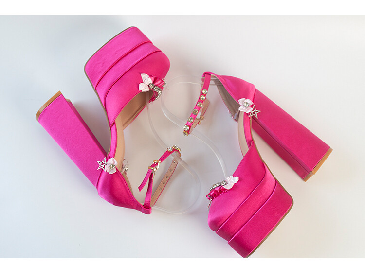 Satin Ankle Strap Metal Chain Crystals Platform Shoes