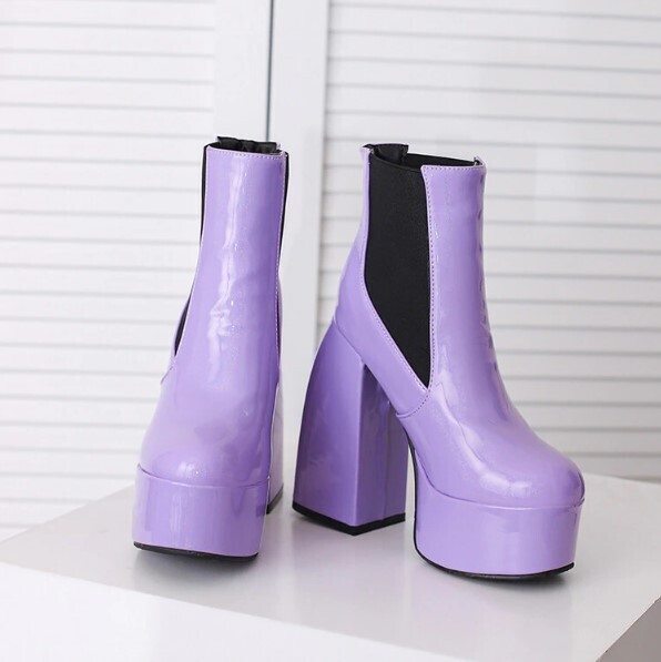 Candy Color Leather High Heels Ankle Boots