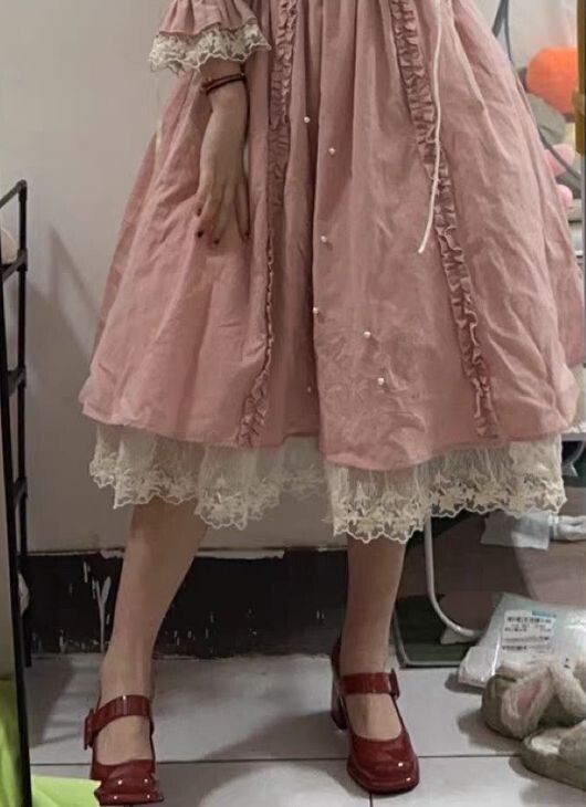 Lace Patchwork Pink Bow Fairy Party Dress