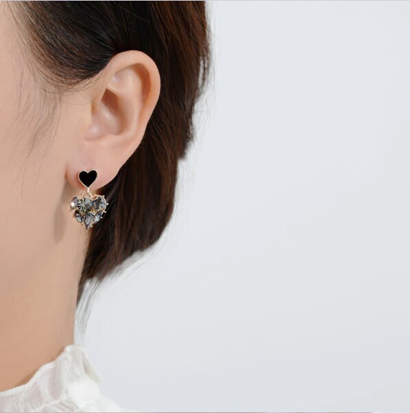 Crystal Black Heart Earrings