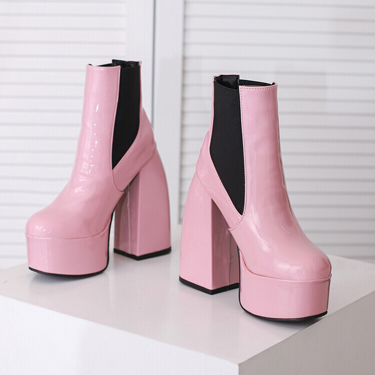 Candy Color Leather High Heels Ankle Boots