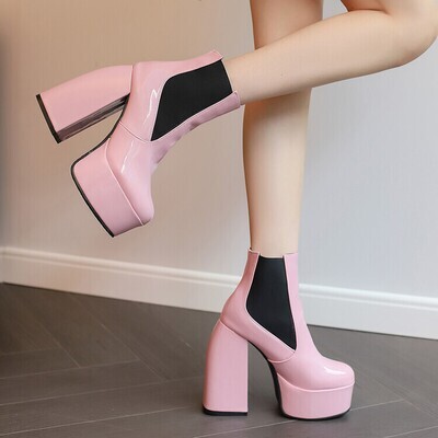 Candy Color Leather High Heels Ankle Boots