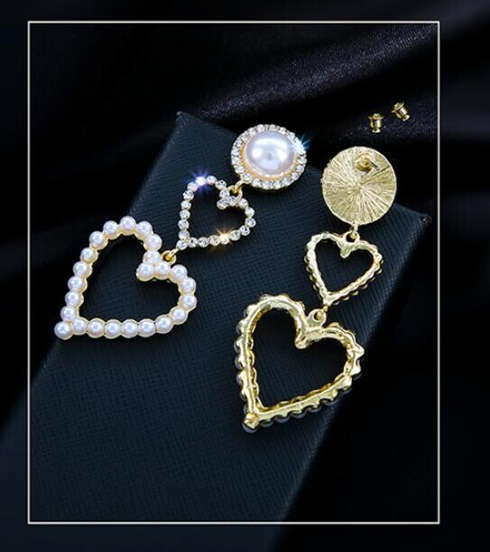 Gold and Silver Pearl Rhinestone Dangle Earrings