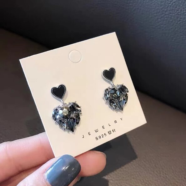 Crystal Black Heart Earrings