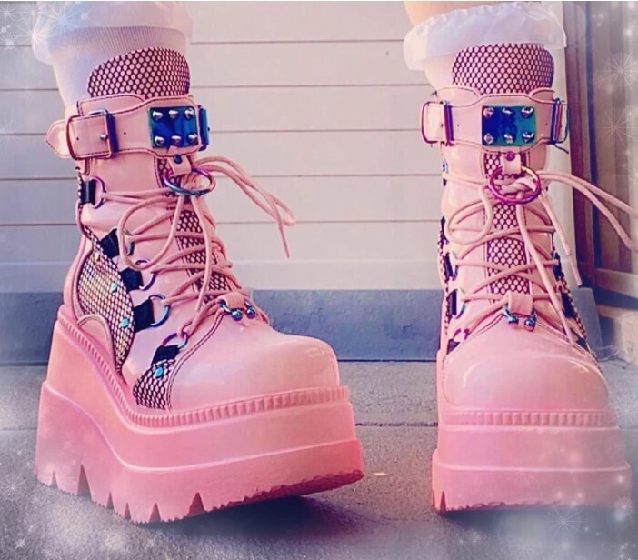 Gothic Punk Lace Up Platform Ankle Boots