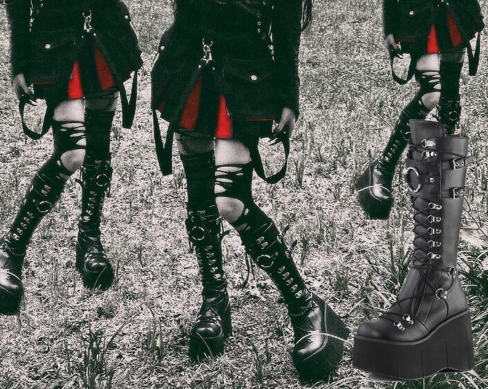 Black Gothic Punk Lace up Boots