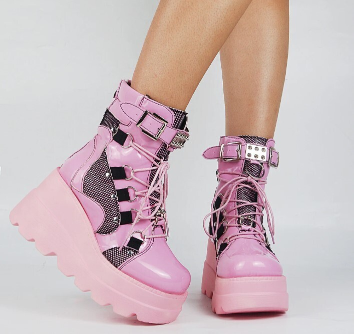 Gothic Punk Lace Up Platform Ankle Boots