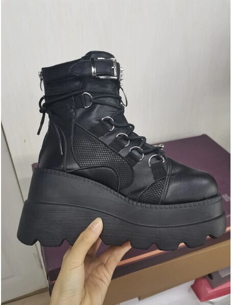 Gothic Punk Lace Up Platform Ankle Boots