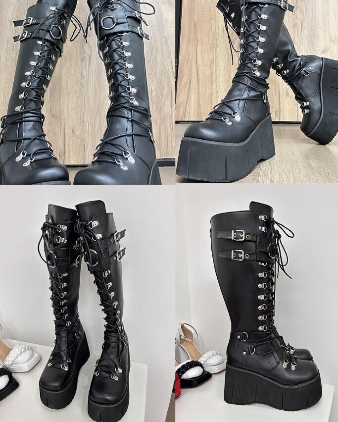 Black Gothic Punk Lace up Boots
