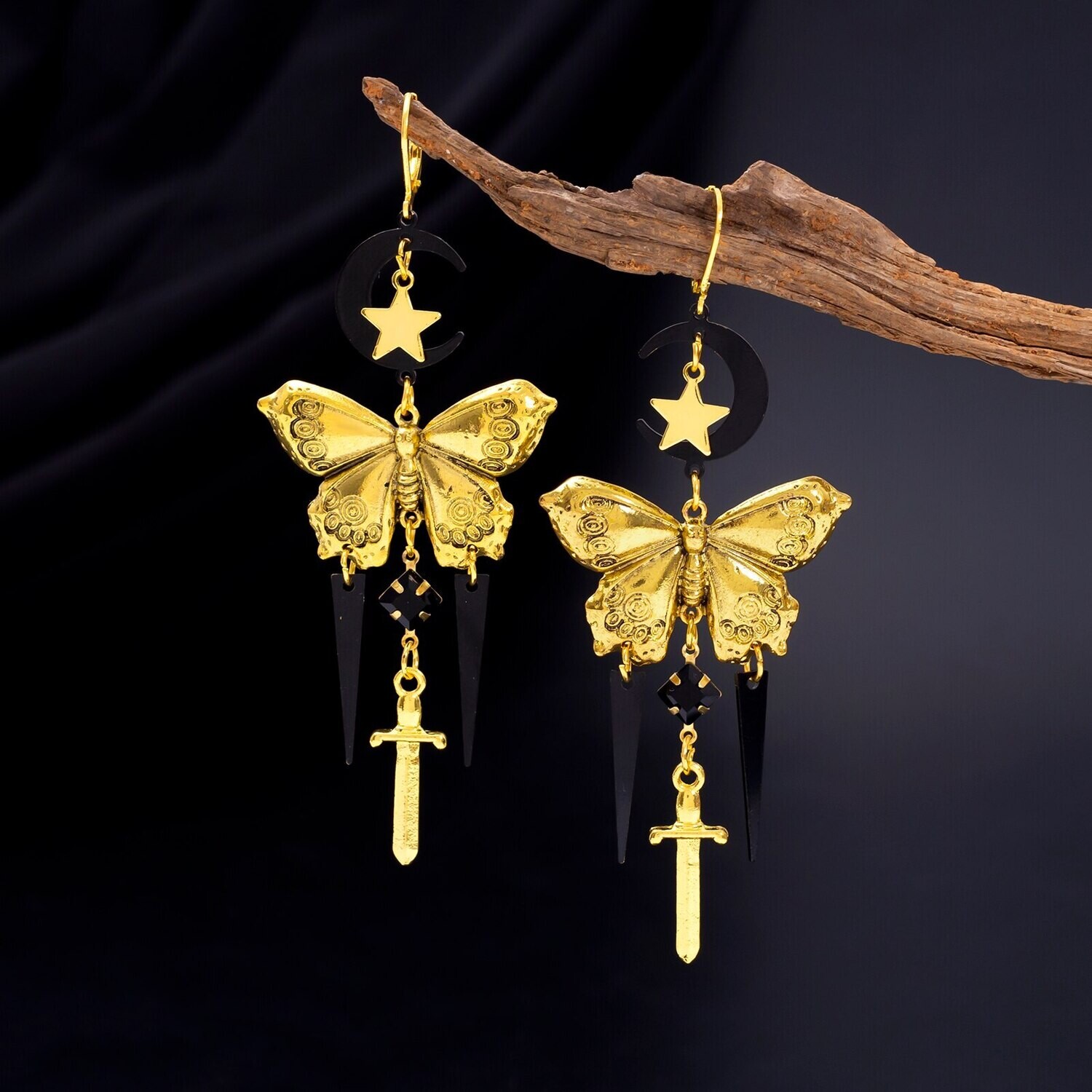 Beautiful Crescent Moon Butterfly Earrings