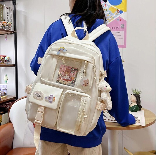 Cute Waterproof Multi-Pocket Nylon School Backpack