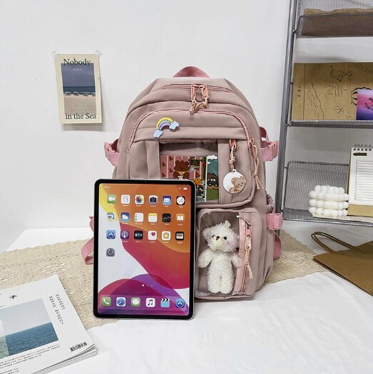 Cute Waterproof Multi-Pocket Nylon School Backpack