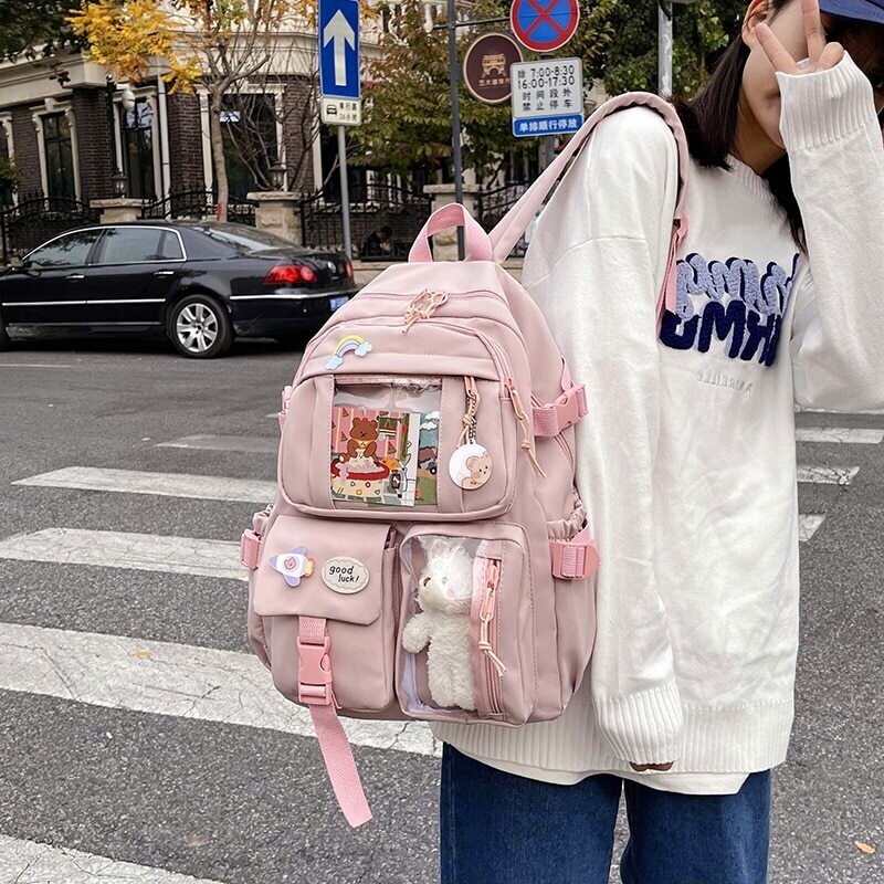 Cute Waterproof Multi-Pocket Nylon School Backpack