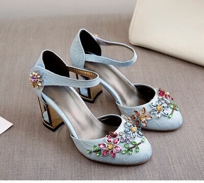 Elegant Victorian Velvet Crystal High Heels Shoes