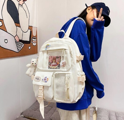 Cute Waterproof Multi-Pocket Nylon School Backpack