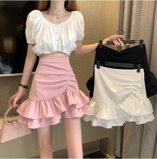 Cute Irregular Hem Ruffled Skirts