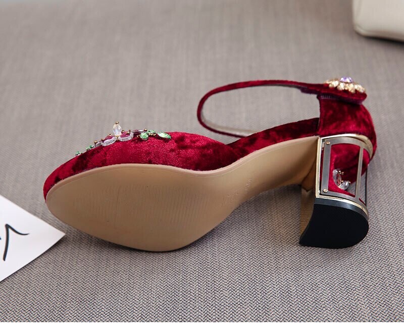 Elegant Victorian Velvet Crystal High Heels Shoes