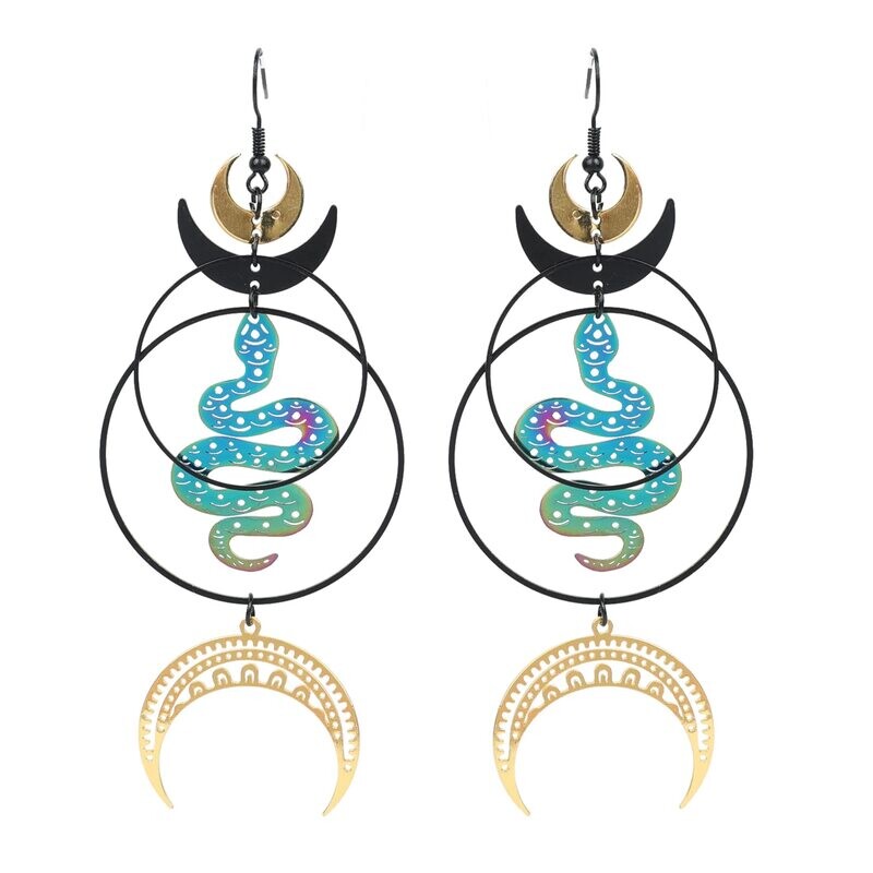Crescent Moon Snake Witchy Earrings