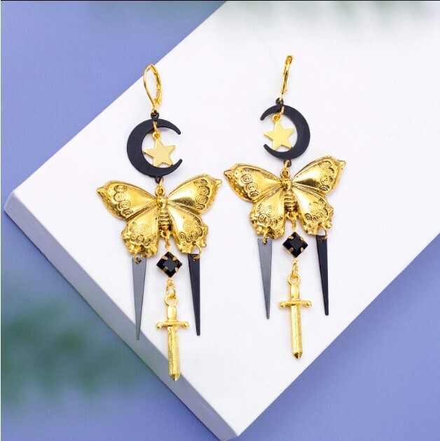 Beautiful Crescent Moon Butterfly Earrings