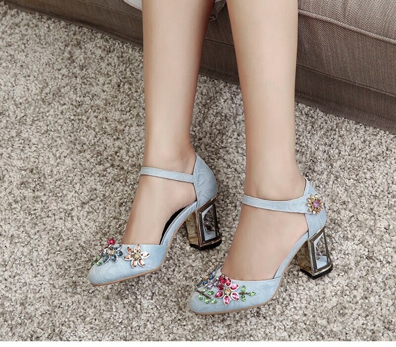 Elegant Victorian Velvet Crystal High Heels Shoes
