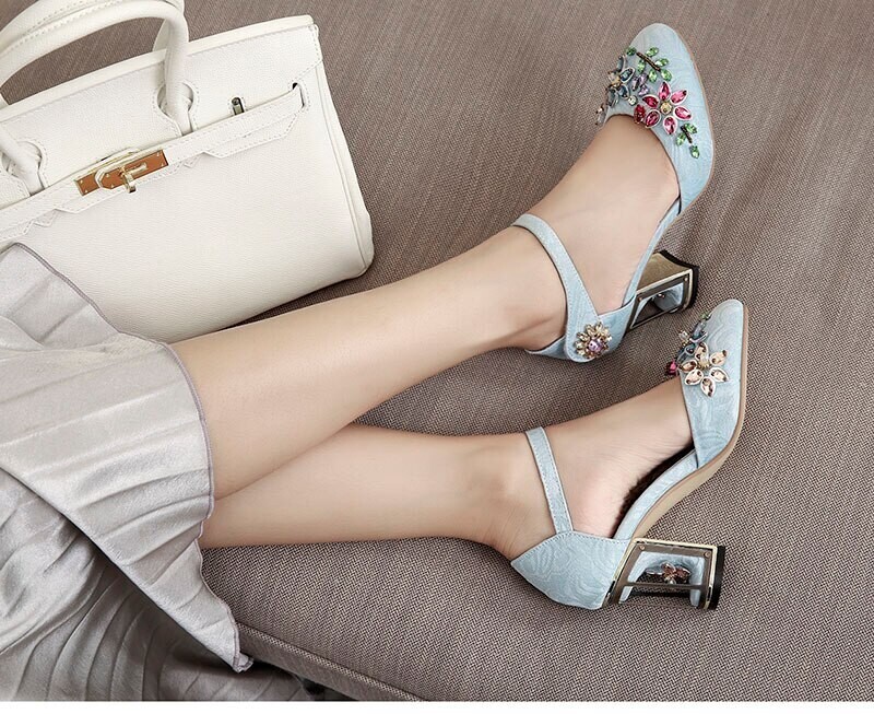 Elegant Victorian Velvet Crystal High Heels Shoes