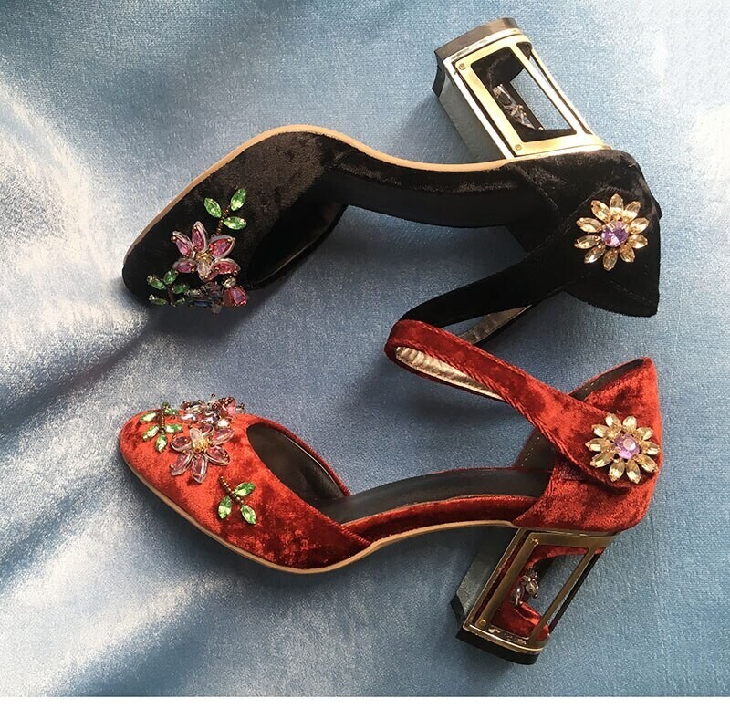 Elegant Victorian Velvet Crystal High Heels Shoes