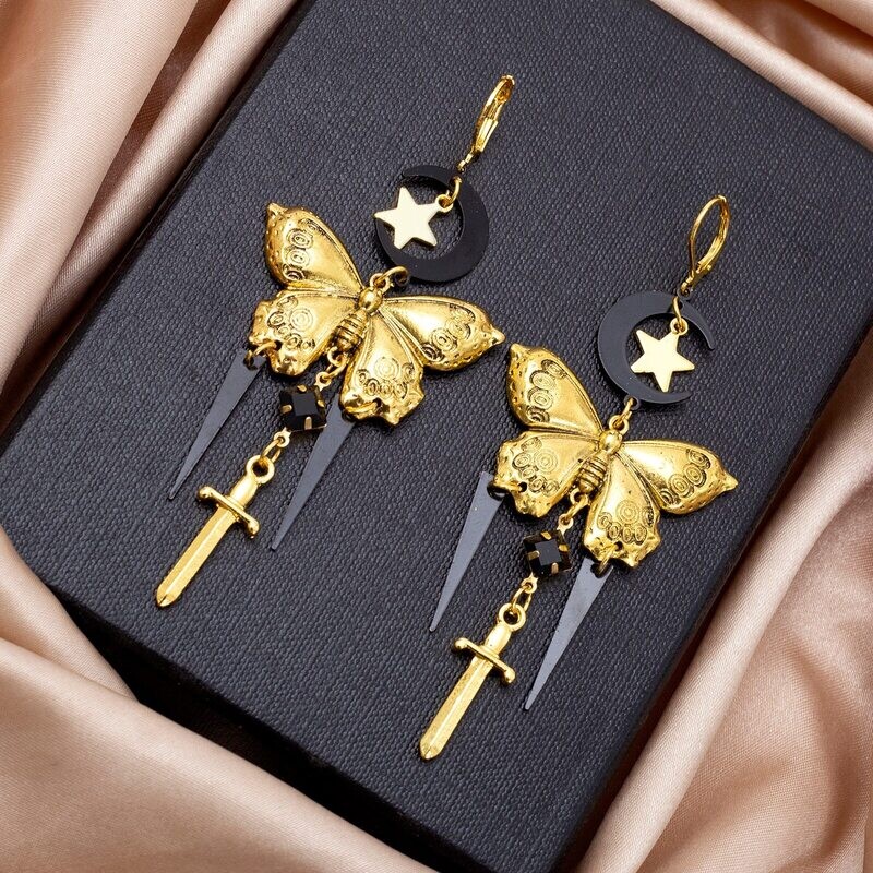 Beautiful Crescent Moon Butterfly Earrings