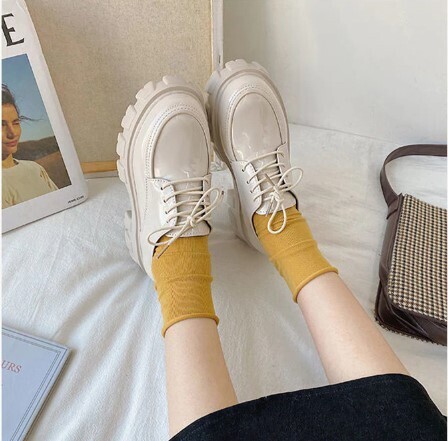 Patent Leather Lace up Chunky Heels Shoes