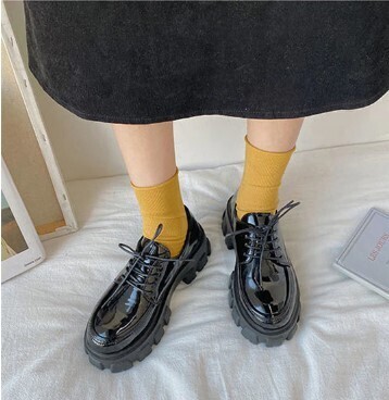 Patent Leather Lace up Chunky Heels Shoes