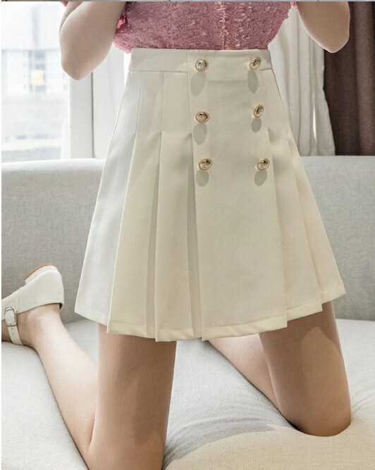 Preppy Style Korean Chic Button Pleated Skirts