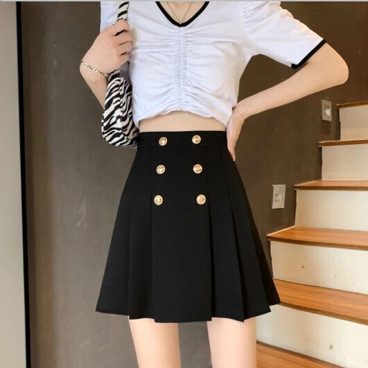 Preppy Style Korean Chic Button Pleated Skirts