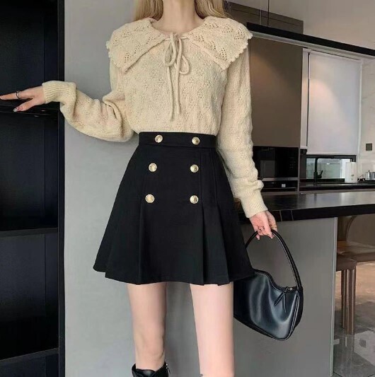 Preppy Style Korean Chic Button Pleated Skirts