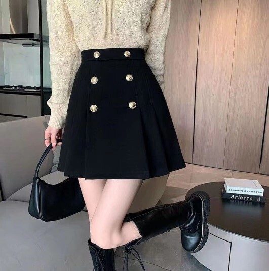 Preppy Style Korean Chic Button Pleated Skirts