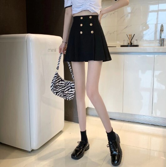 Preppy Style Korean Chic Button Pleated Skirts