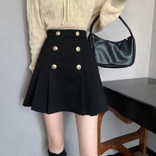 Preppy Style Korean Chic Button Pleated Skirts