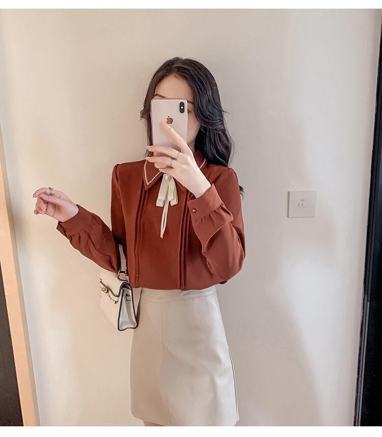Preppy Style Chiffon Blouse with Bow