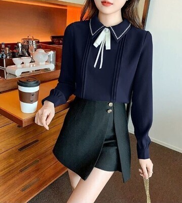 Preppy Style Chiffon Blouse with Bow