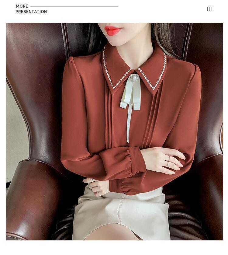 Preppy Style Chiffon Blouse with Bow