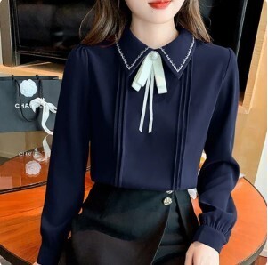 Preppy Style Chiffon Blouse with Bow