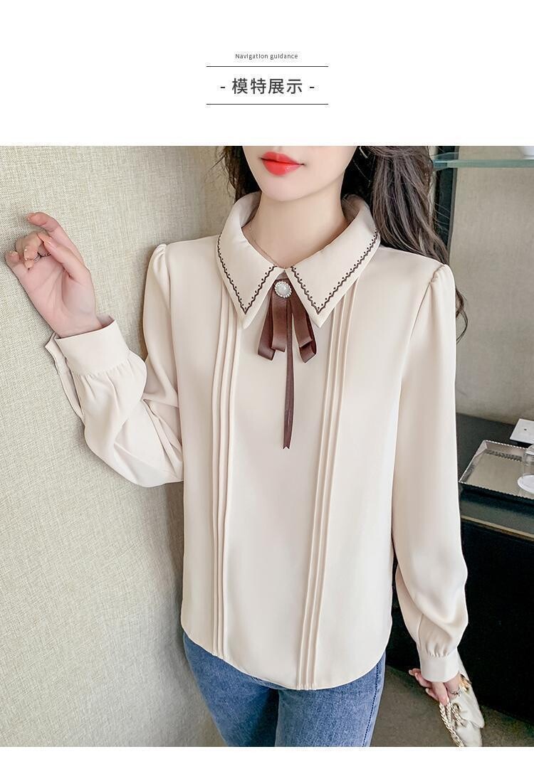 Preppy Style Chiffon Blouse with Bow