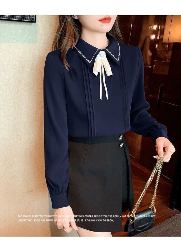 Preppy Style Chiffon Blouse with Bow