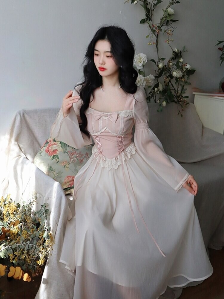 Chiffon Lace French Vintage Style Elegant Dress