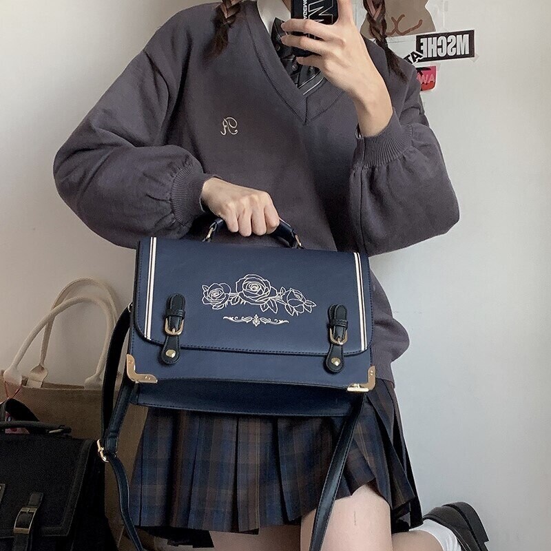 Leather Vintage Jk Uniform Anime Harajuku Student Bag